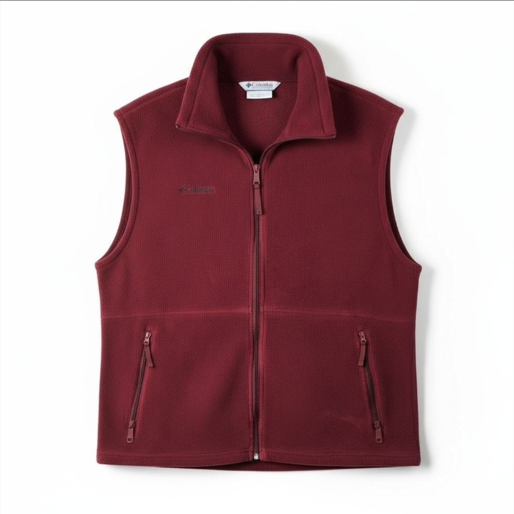 Vintage Columbia Fleece Full-Zip Vest - Men's L - Burgundy Red